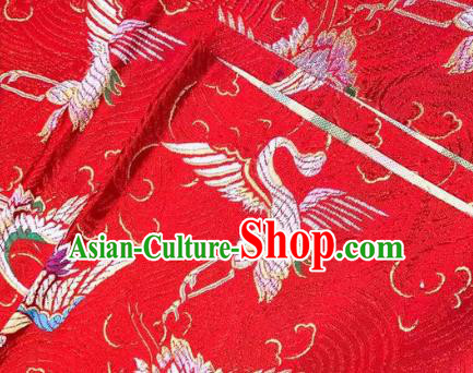 Chinese Classical Royal Cranes Pattern Design Red Brocade Fabric Asian Traditional Satin Silk Material