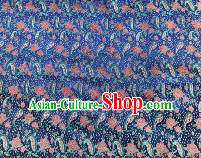 Chinese Classical Loquat Flower Pattern Design Royalblue Brocade Fabric Asian Traditional Satin Silk Material