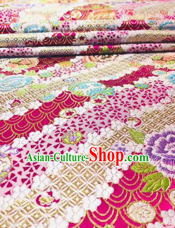 Japanese Classical Peony Pattern Design Rosy Brocade Fabric Asian Traditional Satin Silk Material