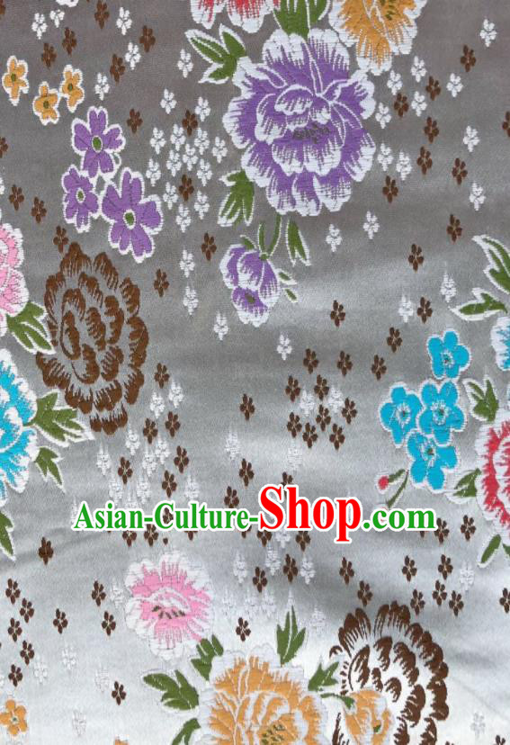 Chinese Classical Embroidered Peony Pattern Design White Brocade Fabric Asian Traditional Satin Silk Material