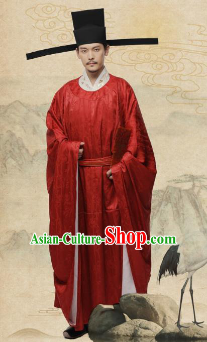 Chinese Ancient Minister Red Hanfu Clothing Traditional Song Dynasty Wedding Costumes for Men