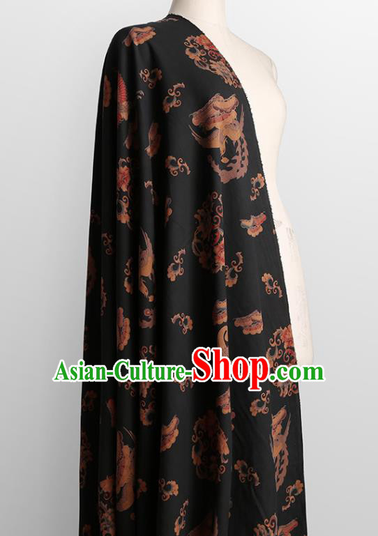 Chinese Classical Crane Peony Pattern Design Black Gambiered Guangdong Gauze Fabric Asian Traditional Cheongsam Silk Material