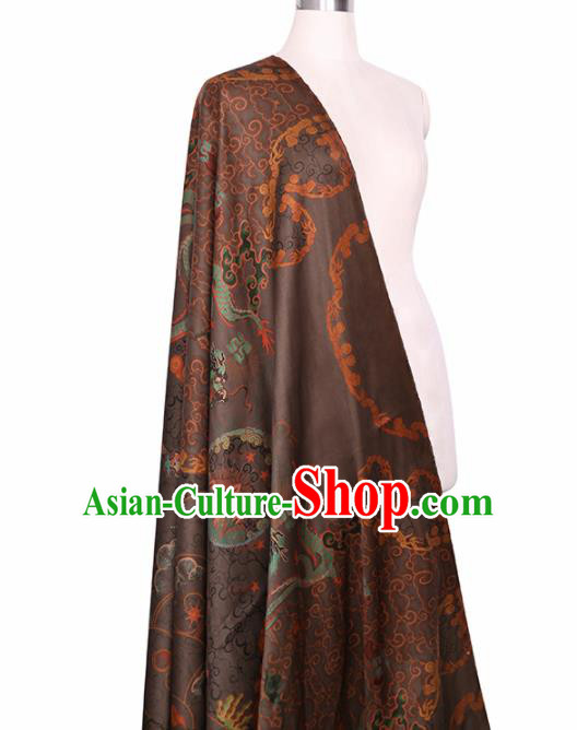 Chinese Classical Dragon Pattern Design Deep Brown Gambiered Guangdong Gauze Fabric Asian Traditional Cheongsam Silk Material