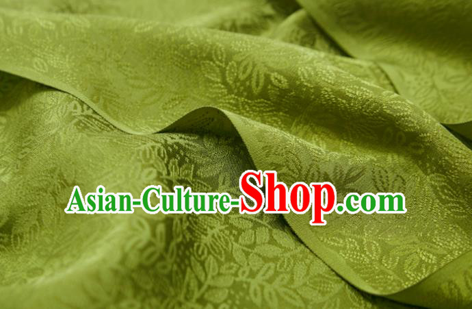 Chinese Classical Grass Pattern Design Olive Green Silk Fabric Asian Traditional Cheongsam Brocade Material