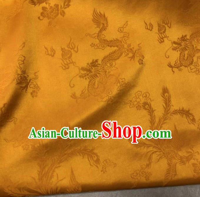 Chinese Classical Dragon Phoenix Pattern Design Golden Silk Fabric Asian Traditional Cheongsam Brocade Material