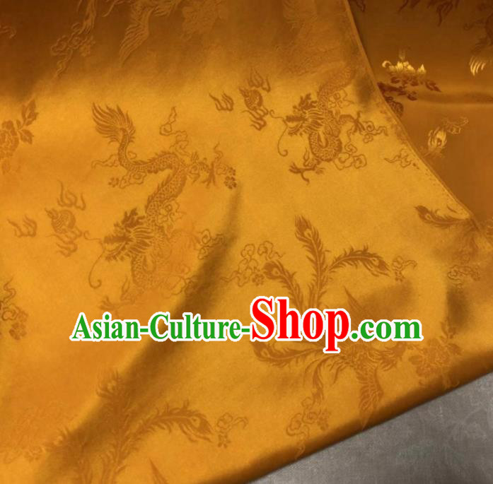 Chinese Classical Dragon Phoenix Pattern Design Golden Silk Fabric Asian Traditional Cheongsam Brocade Material