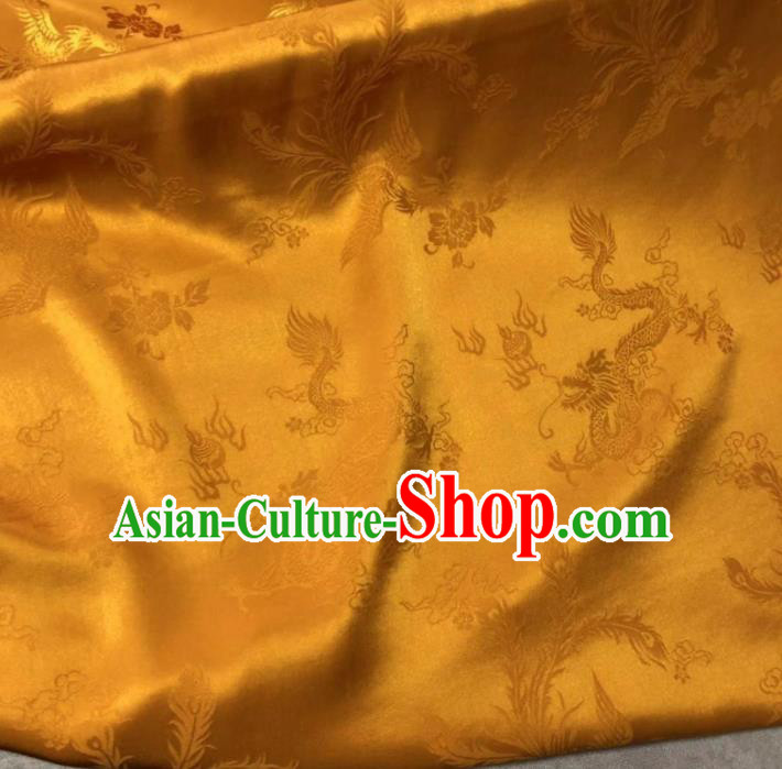 Chinese Classical Dragon Phoenix Pattern Design Golden Silk Fabric Asian Traditional Cheongsam Brocade Material