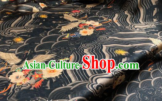 Asian Chinese Traditional Crane Pattern Design Black Gambiered Guangdong Gauze Fabric Silk Material