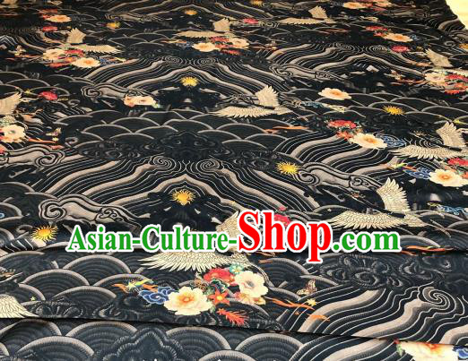 Asian Chinese Traditional Crane Pattern Design Black Gambiered Guangdong Gauze Fabric Silk Material