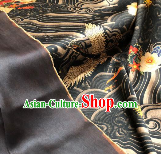 Asian Chinese Traditional Crane Pattern Design Black Gambiered Guangdong Gauze Fabric Silk Material
