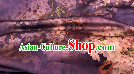 Asian Chinese Traditional Pear Flowers Pattern Design Purple Gambiered Guangdong Gauze Fabric Silk Material