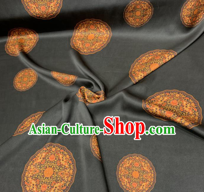 Asian Chinese Traditional Round Pattern Design Black Gambiered Guangdong Gauze Fabric Silk Material