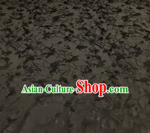 Asian Chinese Traditional Yulan Magnolia Pattern Design Black Gambiered Guangdong Gauze Fabric Silk Material