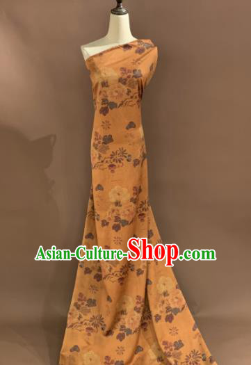 Asian Chinese Traditional Camellia Pattern Design Ginger Gambiered Guangdong Gauze Fabric Silk Material