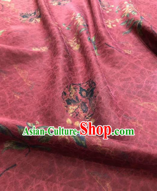 Asian Chinese Traditional Flower Butterfly Pattern Design Red Gambiered Guangdong Gauze Fabric Silk Material