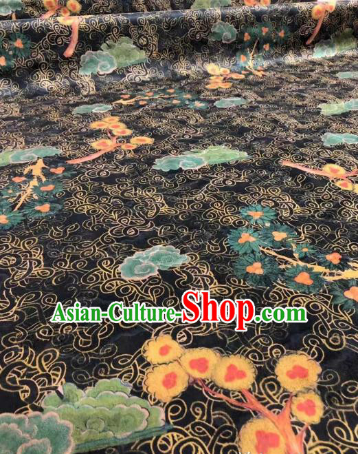 Asian Chinese Traditional Cloud Plum Pattern Design Black Gambiered Guangdong Gauze Fabric Silk Material