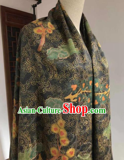 Asian Chinese Traditional Cloud Plum Pattern Design Black Gambiered Guangdong Gauze Fabric Silk Material