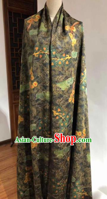Asian Chinese Traditional Cloud Plum Pattern Design Black Gambiered Guangdong Gauze Fabric Silk Material