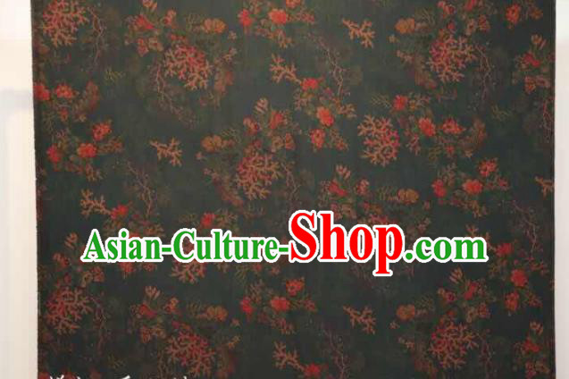 Asian Chinese Traditional Flowers Pattern Design Deep Green Gambiered Guangdong Gauze Fabric Silk Material