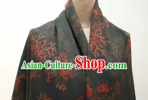 Asian Chinese Traditional Flowers Pattern Design Deep Green Gambiered Guangdong Gauze Fabric Silk Material