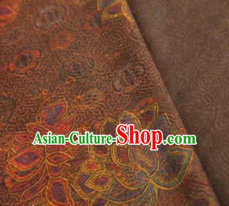Asian Chinese Traditional Lotus Pattern Design Brown Gambiered Guangdong Gauze Fabric Silk Material