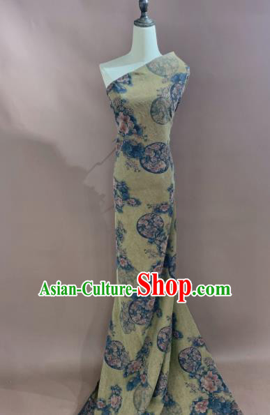 Asian Chinese Traditional Peony Fan Pattern Design Yellow Gambiered Guangdong Gauze Fabric Silk Material
