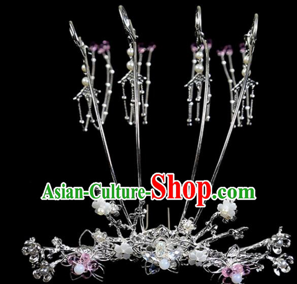 Chinese Ancient Princess Tassel Hair Crown Hairpins Traditional Classical Dance Hair Accessories for Women