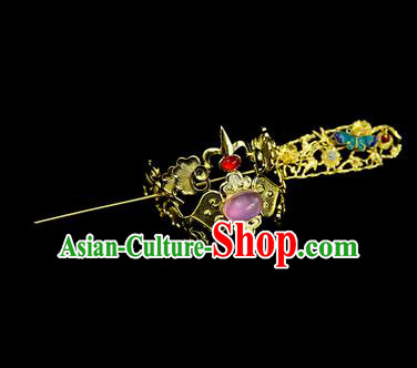 Chinese Drama Nobility Childe Purple Glass Hair Crown and Hairpin Ancient Swordsman Hair Accessories for Men