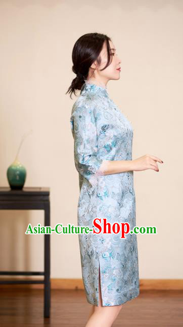 Traditional Chinese Graceful Cheongsam Light Blue Silk Qipao Dress for Women