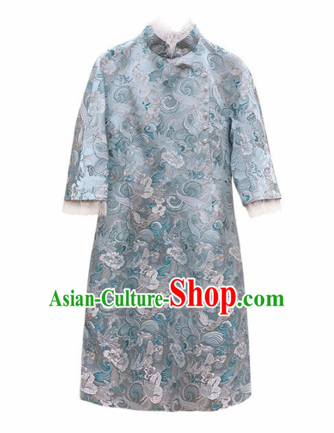 Traditional Chinese Graceful Cheongsam Light Blue Silk Qipao Dress for Women