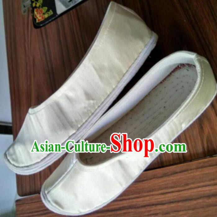 Chinese Traditional White Satin Shoes Opera Shoes Hanfu Shoes Princess Shoes for Women