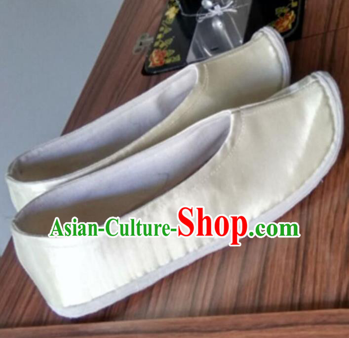 Chinese Traditional White Satin Shoes Opera Shoes Hanfu Shoes Princess Shoes for Women