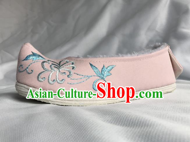 Chinese Traditional Embroidered Pink Bow Shoes Opera Shoes Hanfu Shoes Ancient Princess Shoes for Women
