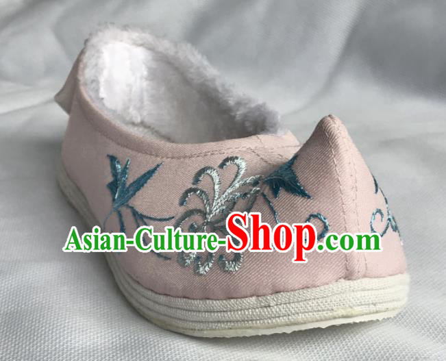 Chinese Traditional Embroidered Pink Bow Shoes Opera Shoes Hanfu Shoes Ancient Princess Shoes for Women