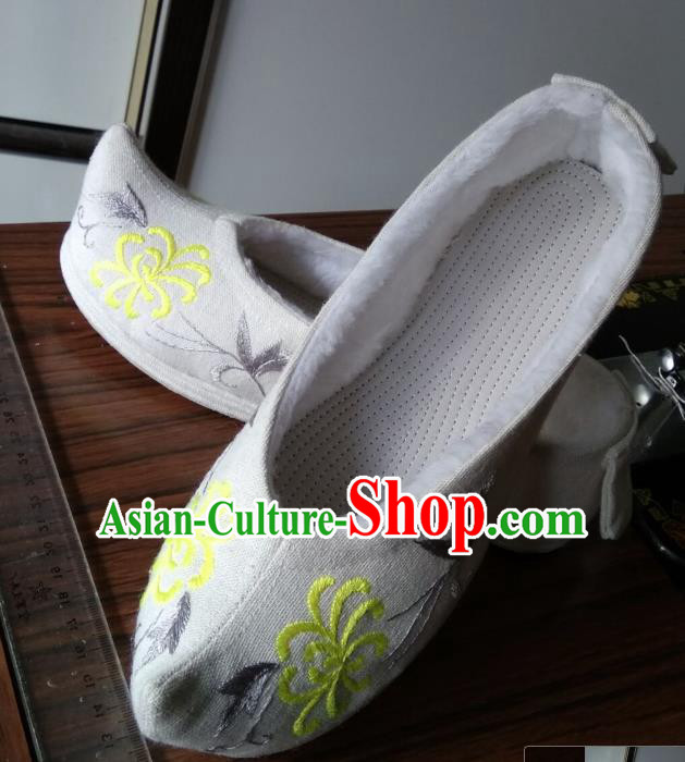Chinese Traditional Embroidered White Flax Bow Shoes Opera Shoes Hanfu Shoes Ancient Princess Shoes for Women