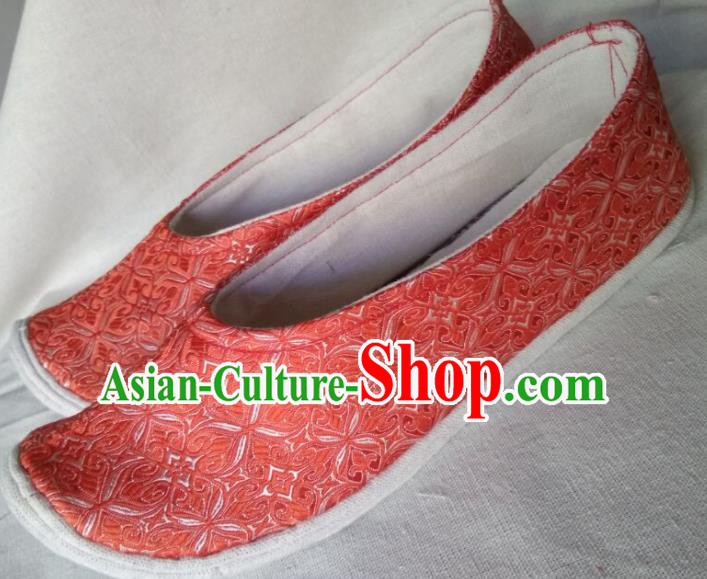 Chinese Traditional Embroidered Orange Brocade Bow Shoes Opera Shoes Hanfu Shoes Ancient Princess Shoes for Women