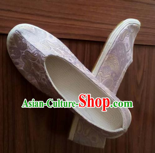Chinese Traditional Handmade Lilac Brocade Bow Shoes Opera Shoes Hanfu Shoes Ancient Princess Shoes for Women