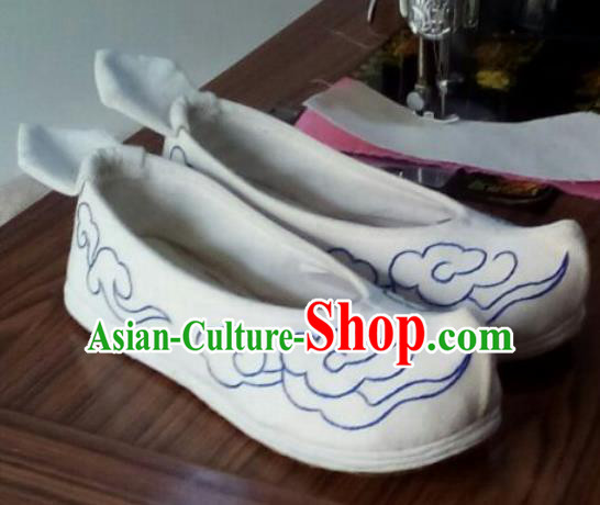 Chinese Traditional Handmade Embroidered White Shoes Opera Shoes Hanfu Shoes Ancient Princess Shoes for Women