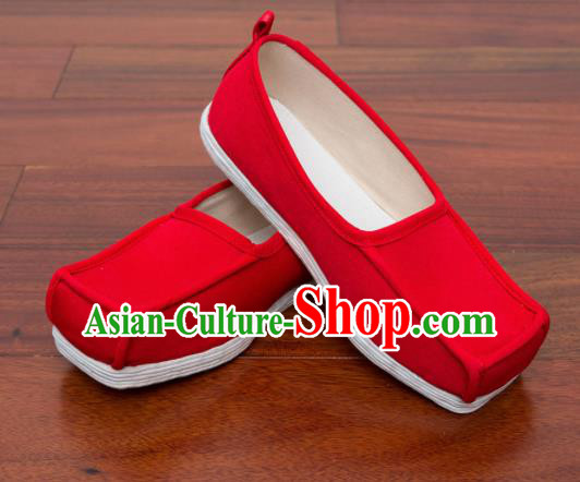 Chinese Handmade Ming Dynasty Red Cloth Shoes Traditional Hanfu Shoes Opera Shoes for Men