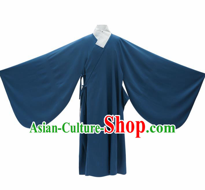 Chinese Ancient Taoist Priest Blue Robe Traditional Ming Dynasty Scholar Costumes for Men