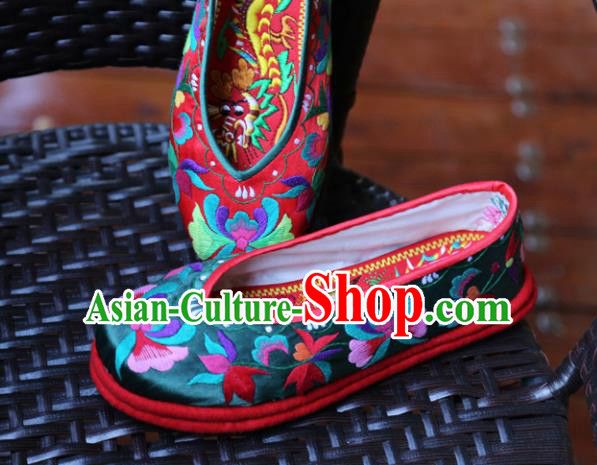 Chinese Embroidered Deep Green Shoes Handmade Hanfu Shoes Traditional National Shoes for Women