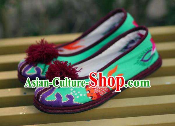 Chinese Handmade Embroidered Green Cloth Shoes Hanfu Shoes Traditional National Shoes for Women
