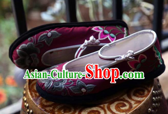 Chinese Traditional National Embroidered Wine Red Shoes Hanfu Shoes for Women