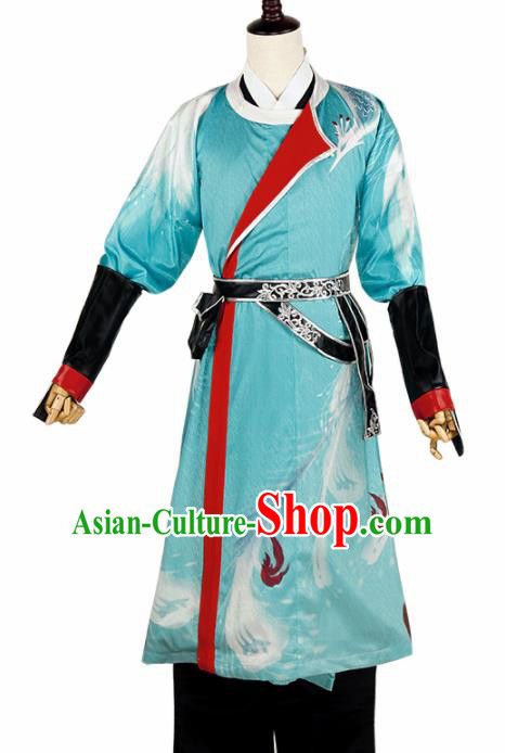 Chinese Cosplay Young Swordsman Blue Hanfu Clothing Traditional Ancient Childe Costume for Men