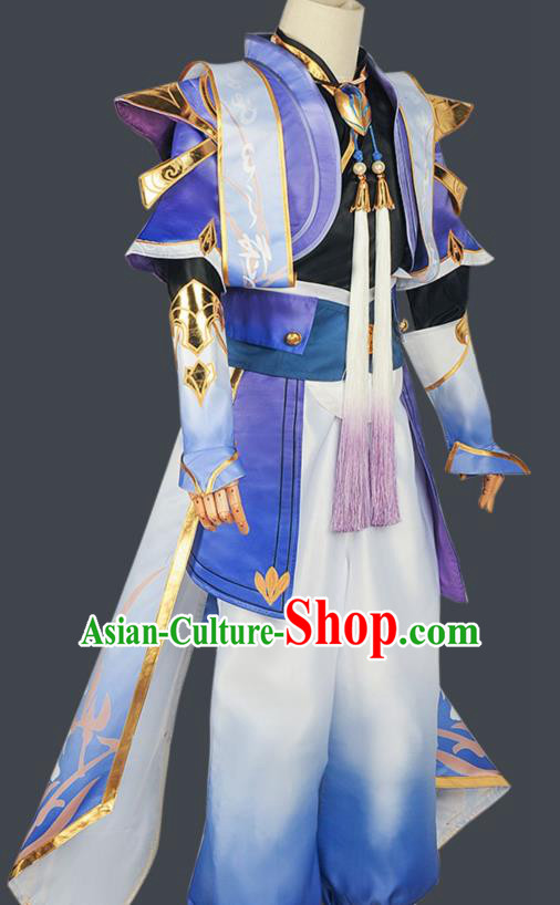 Chinese Cosplay Swordsman Blue Hanfu Cloting Traditional Ancient Knight Costume for Men