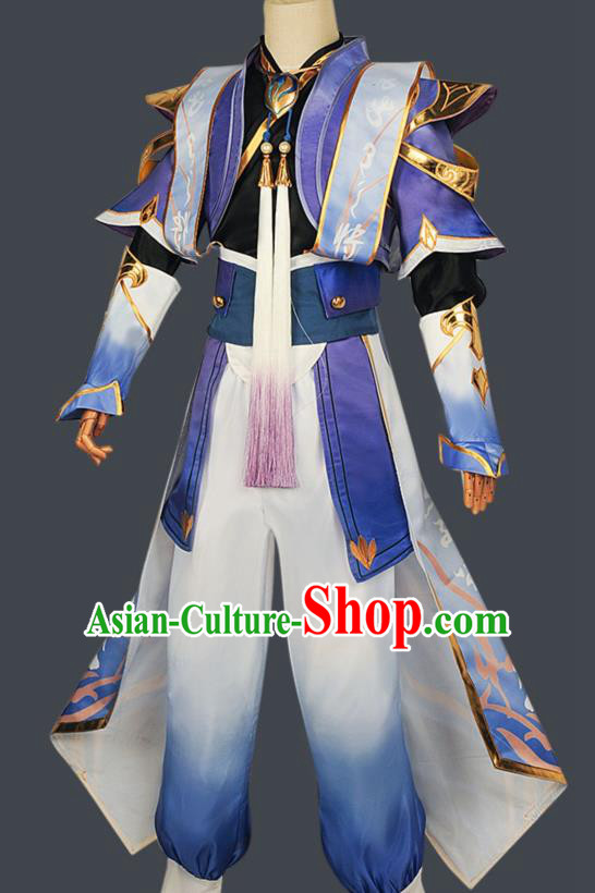 Chinese Cosplay Swordsman Blue Hanfu Cloting Traditional Ancient Knight Costume for Men