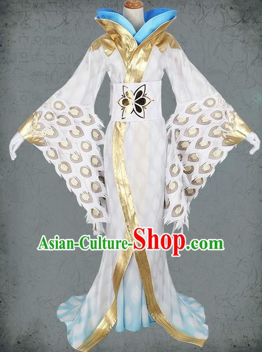 Chinese Cosplay Game Fairy Queen White Dress Traditional Ancient Female Swordsman Costume for Women