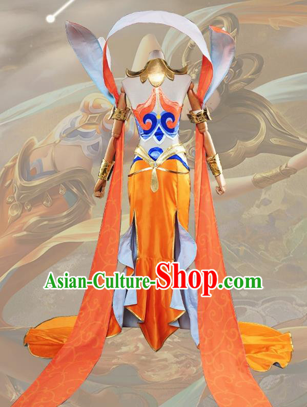 Chinese Cosplay Game Fairy Princess Orange Dress Traditional Ancient Female Swordsman Costume for Women