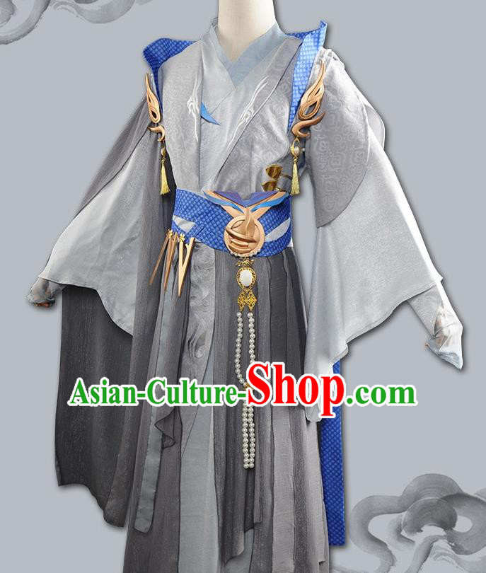 Chinese Cosplay Swordsman Grey Hanfu Cloting Traditional Ancient Knight Costume for Men