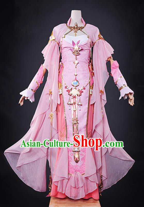 Chinese Cosplay Game Imperial Consort Pink Dress Traditional Ancient Swordsman Costume for Women